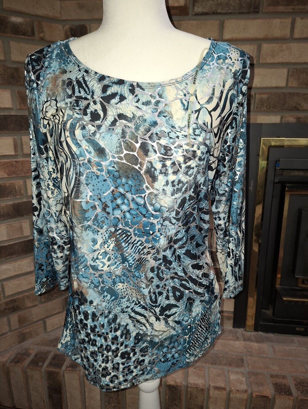 CPeter Nygard Y2k  Teal Multi-Pattern Long Sleeve Top